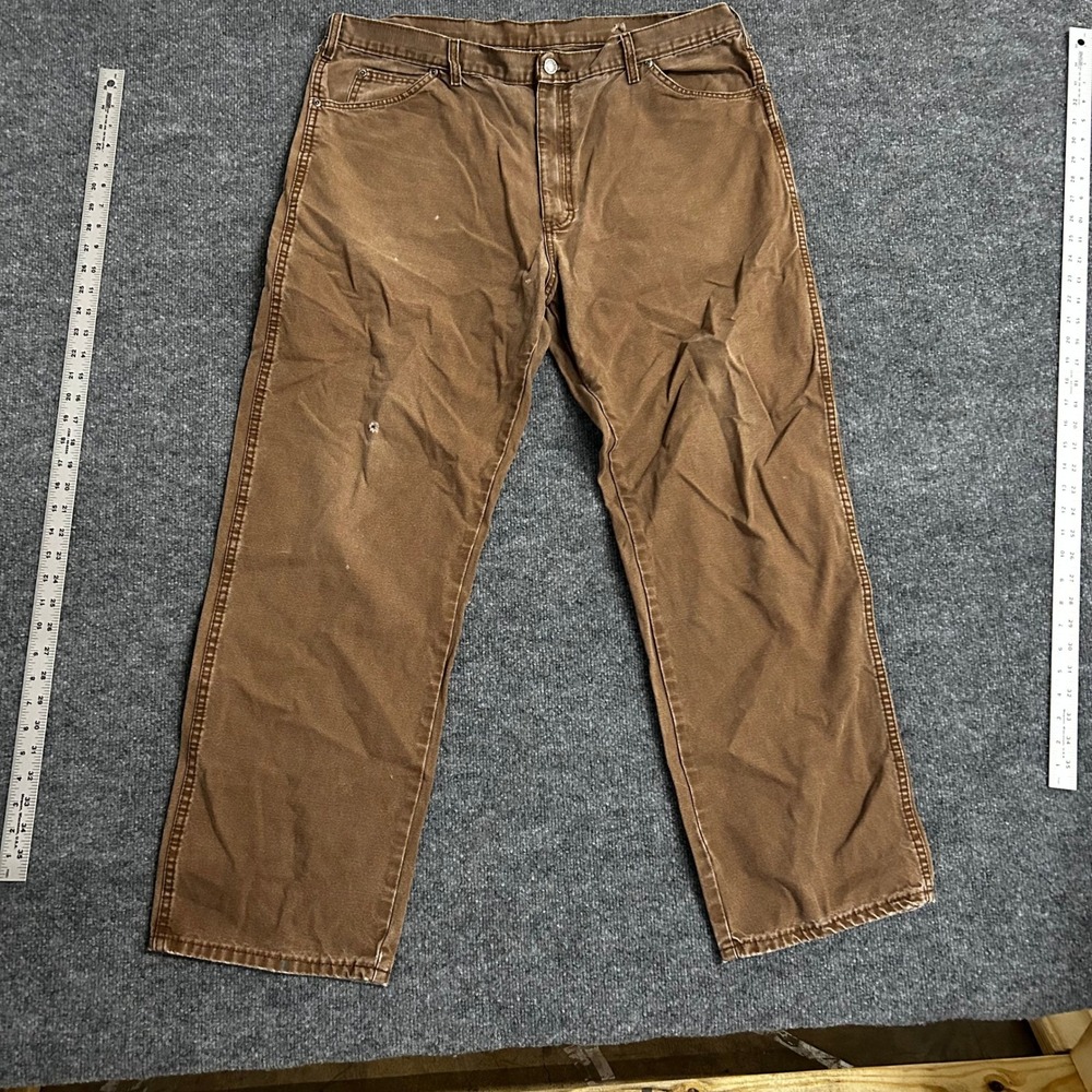 Dickies Work Pants Mens Size 40x32 Brown Relaxed Fit Duck Canvas Distressed